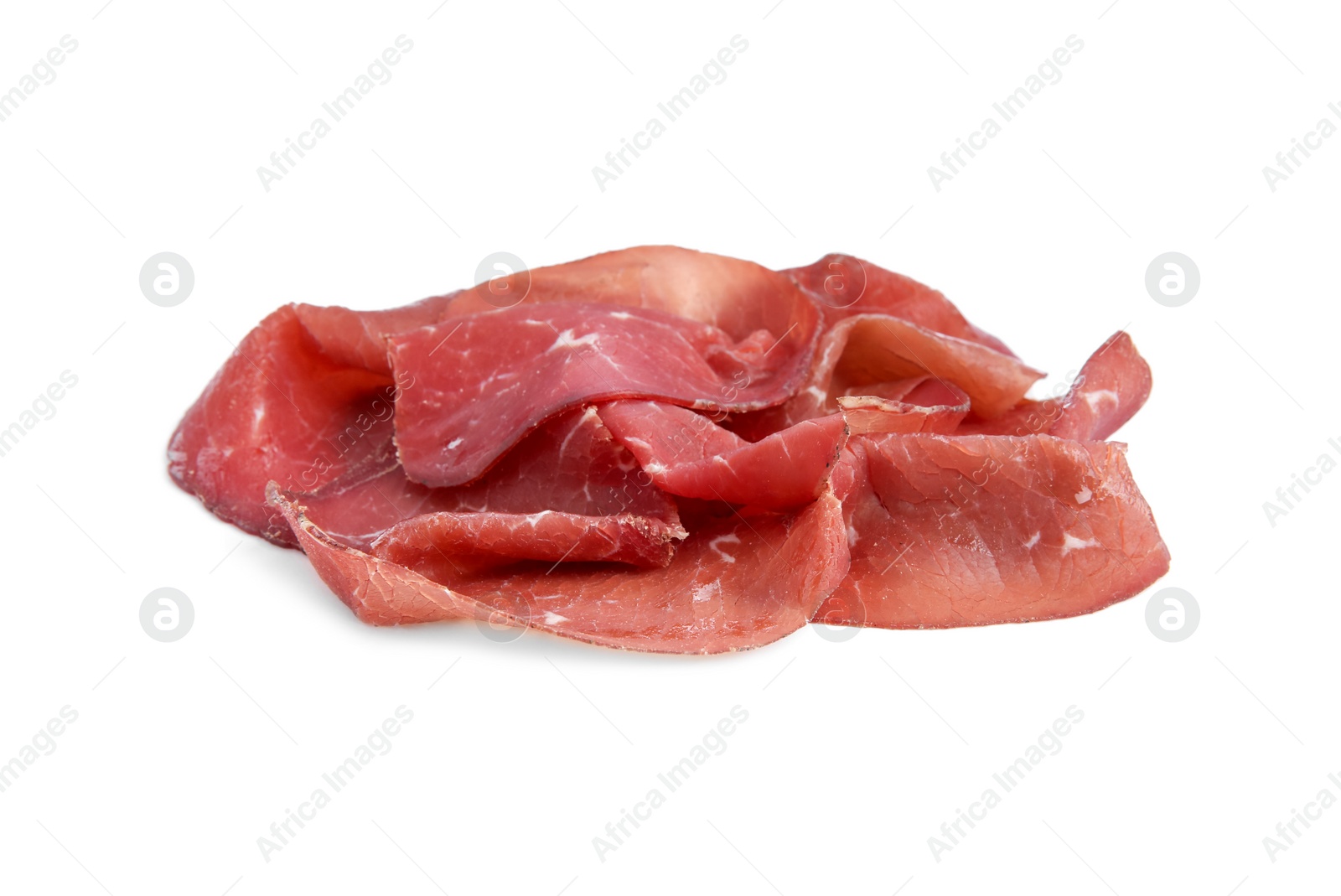 Photo of Slices of tasty bresaola isolated on white