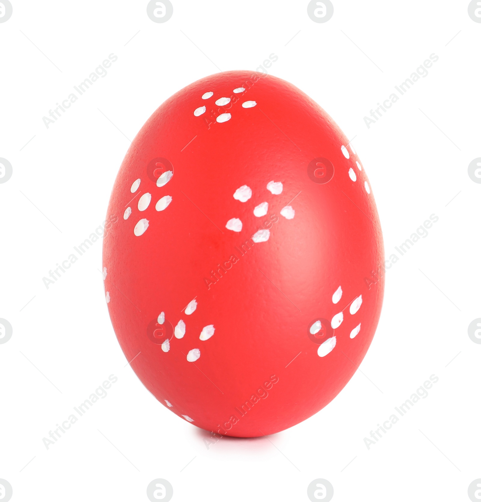 Photo of Creative painted red Easter egg on white background