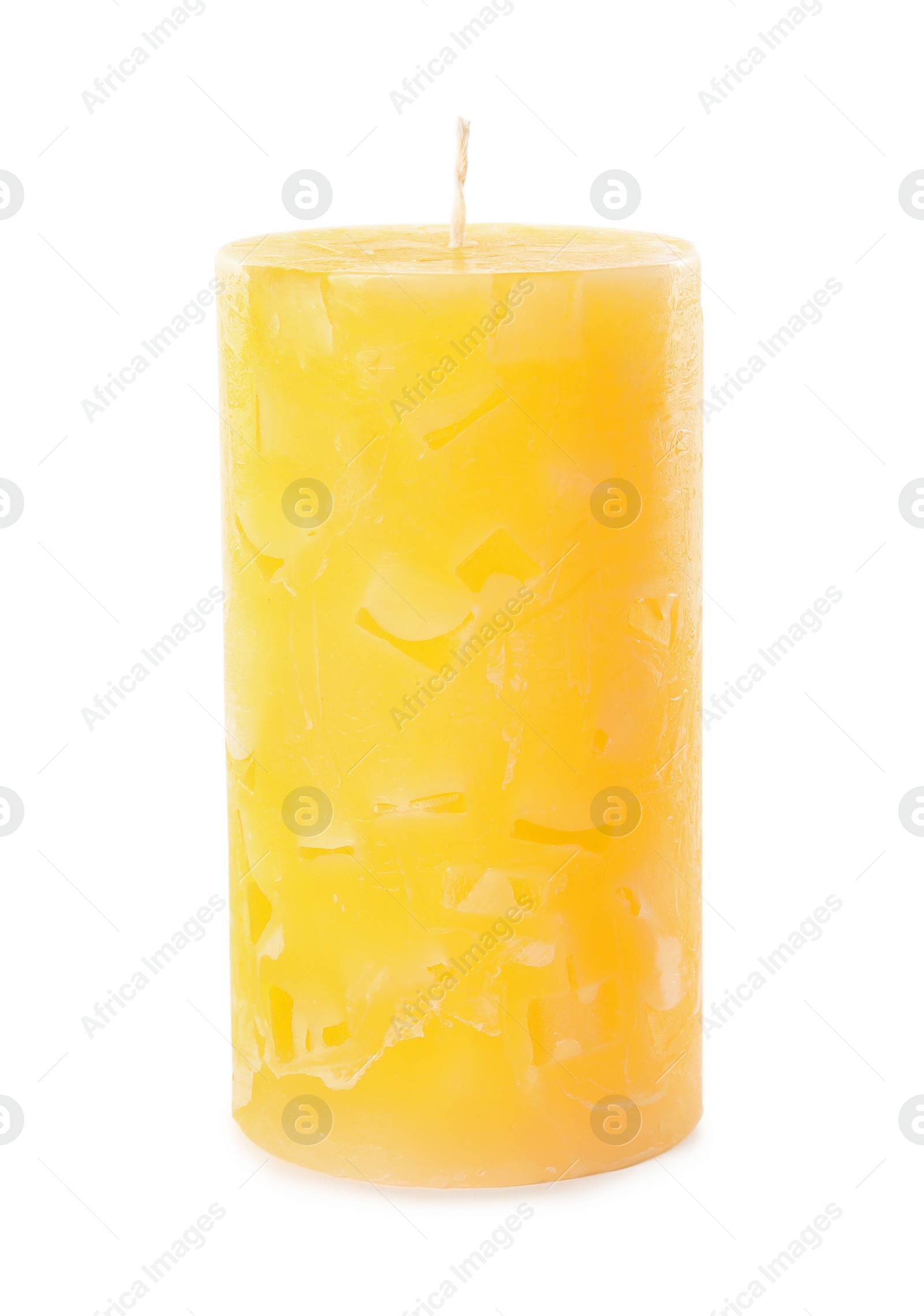 Photo of Scented color wax candle on white background