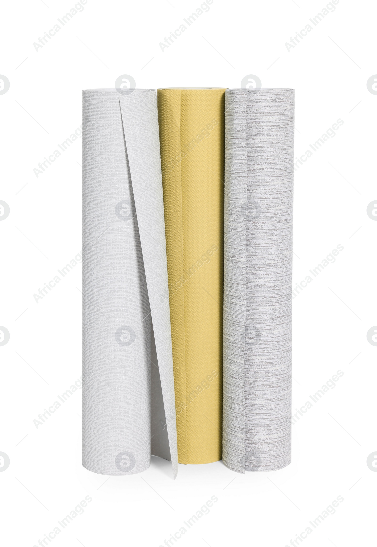 Image of Different colorful wallpaper rolls isolated on white