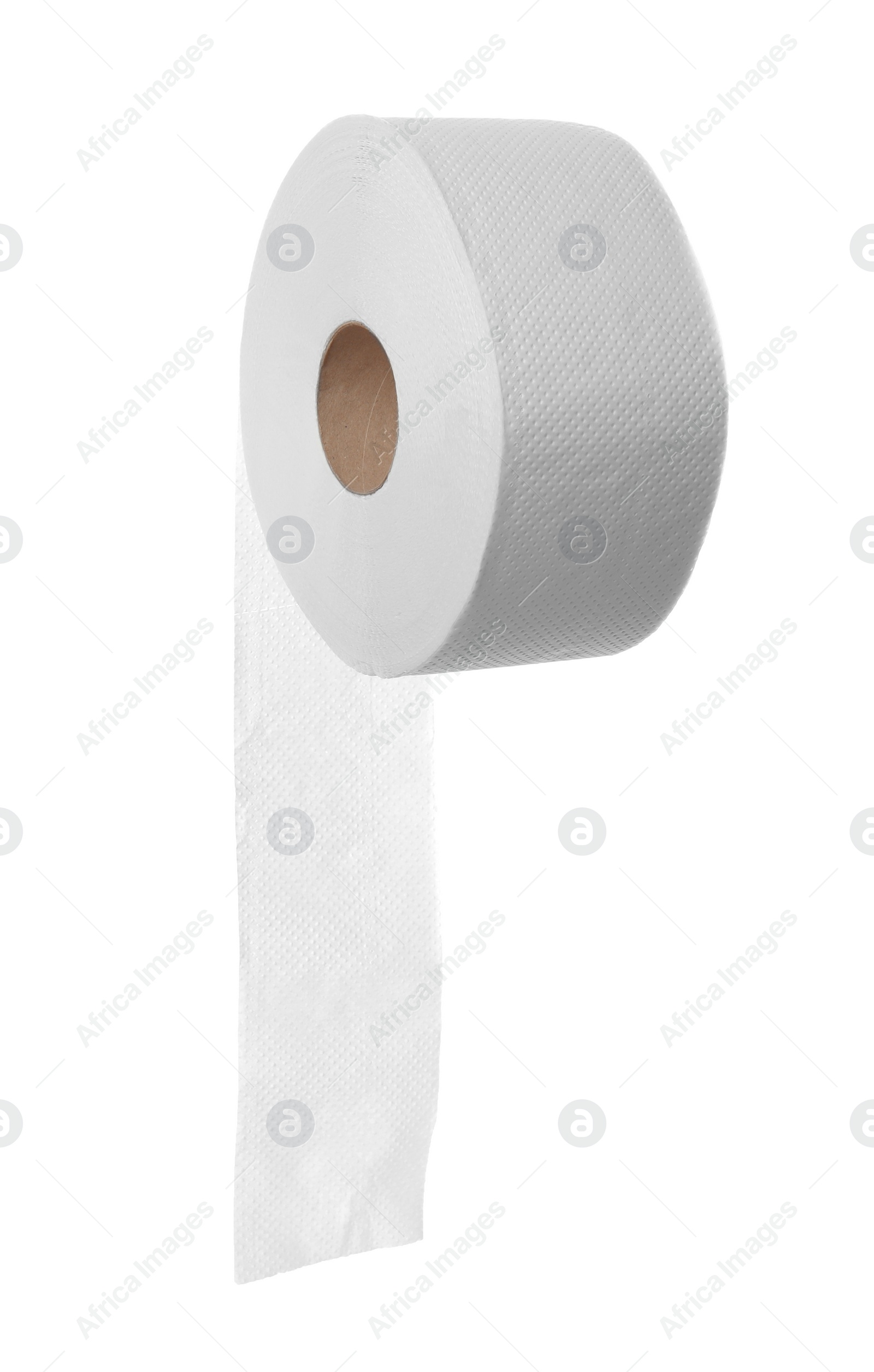Photo of Toilet paper roll on white background. Personal hygiene