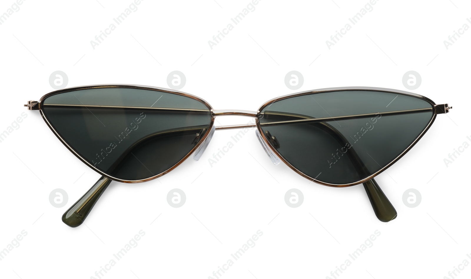 Photo of Stylish sunglasses isolated on white, top view. Beach object