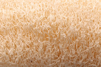 Photo of Loofah sponge as background, closeup. Personal hygiene product