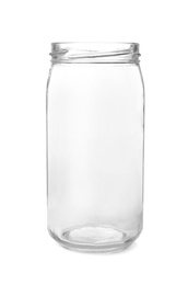 Open empty glass jar isolated on white