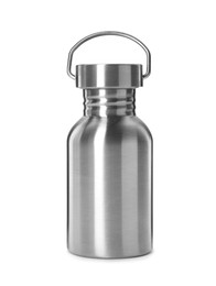 Photo of Metal bottle isolated on white. Conscious consumption
