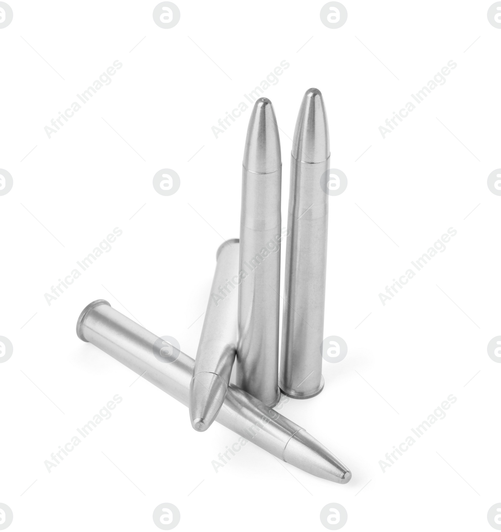 Photo of Metal bullets isolated on white. Military ammunition