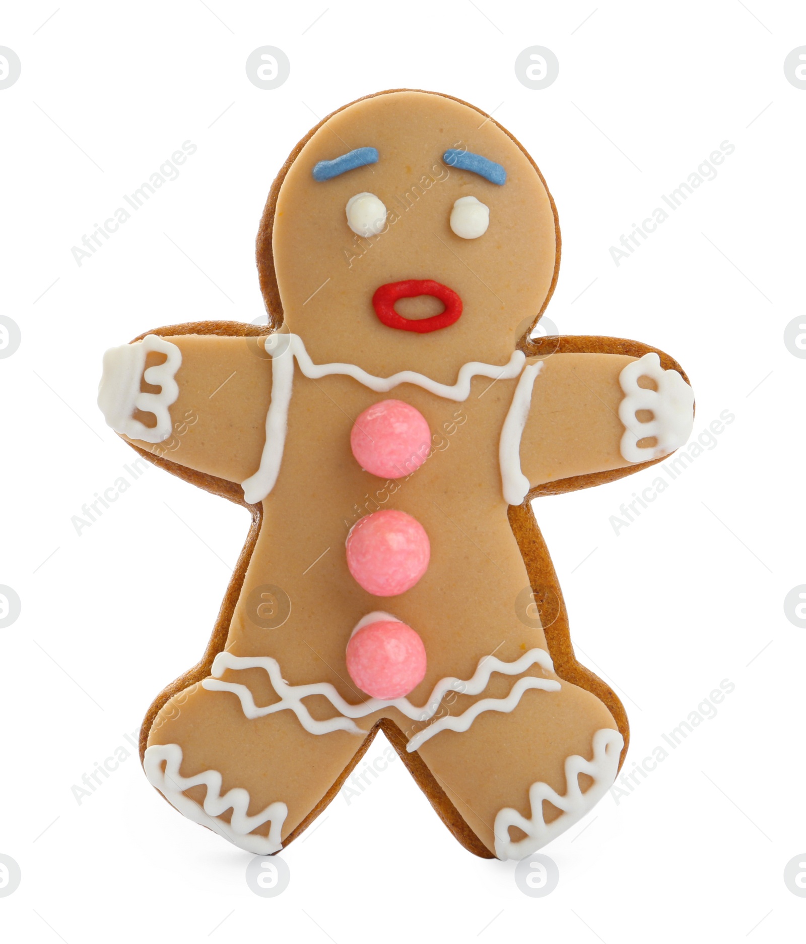 Photo of Gingerbread man isolated on white. Delicious Christmas cookie