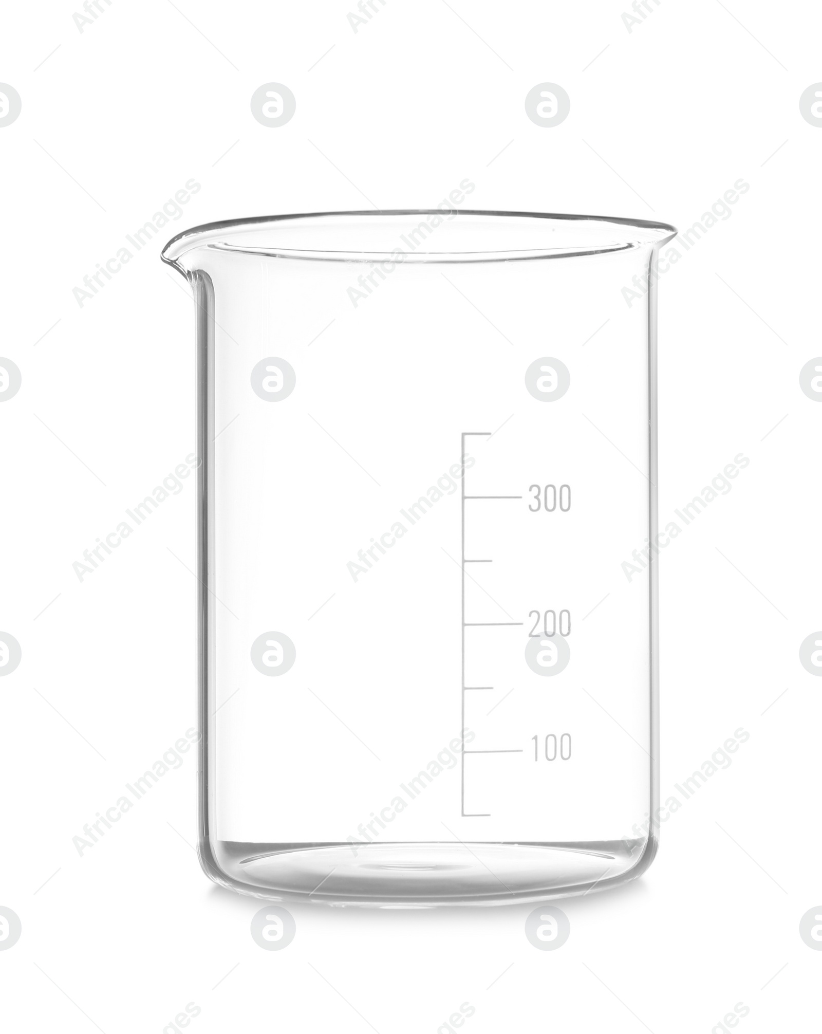 Photo of Empty beaker isolated on white. Chemistry laboratory glassware