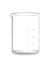 Photo of Empty beaker isolated on white. Chemistry laboratory glassware