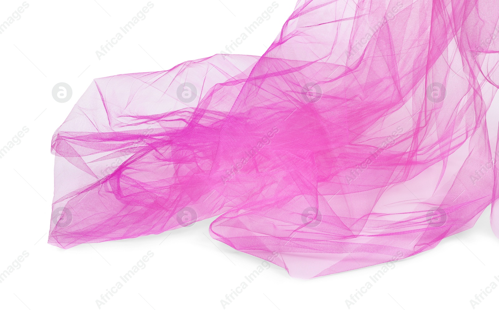 Photo of Beautiful pink tulle fabric on white background