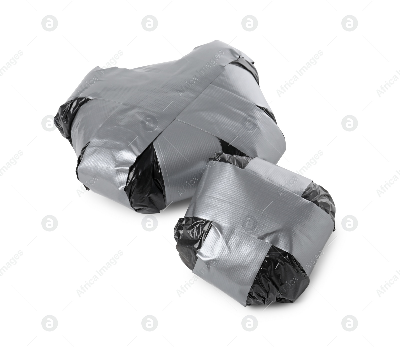 Photo of Packages with narcotics isolated on white. Drug addiction