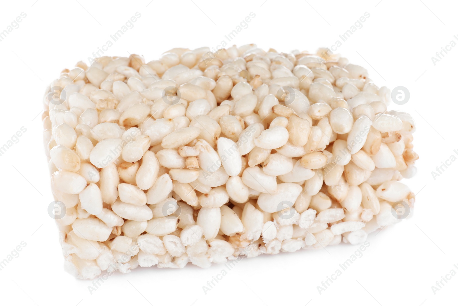 Photo of Bar of delicious rice crispy treat isolated on white