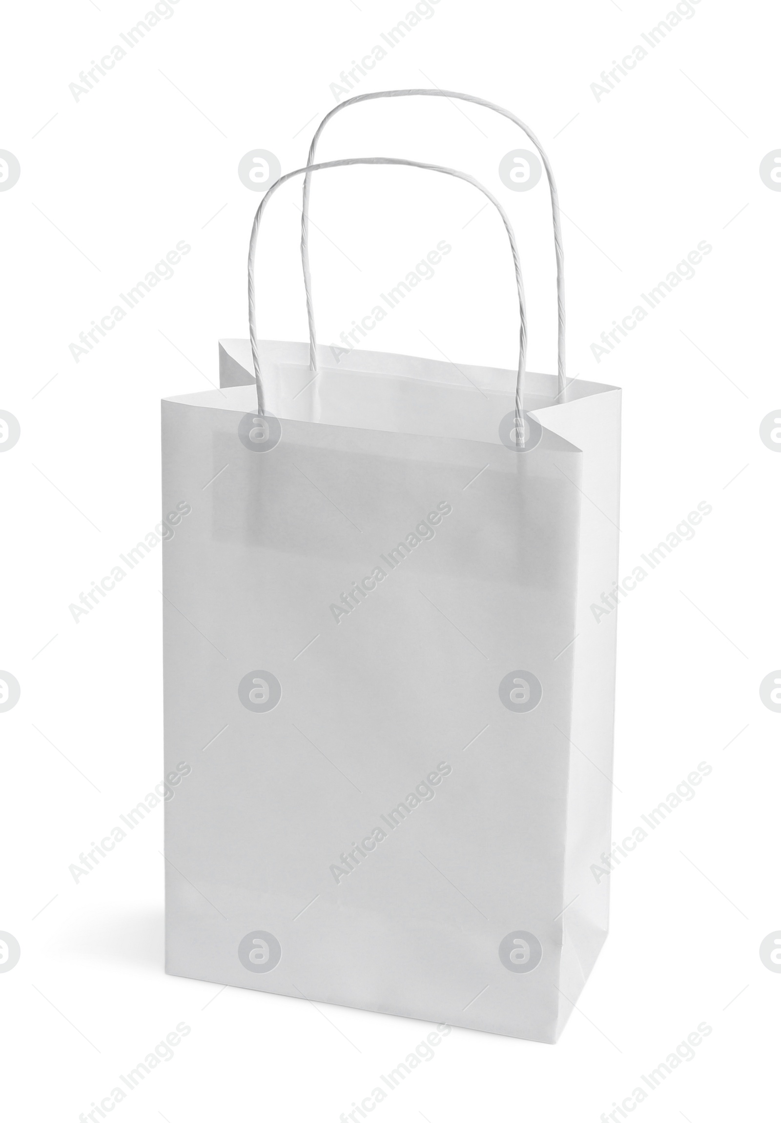 Photo of One paper bag isolated on white. Mockup for design