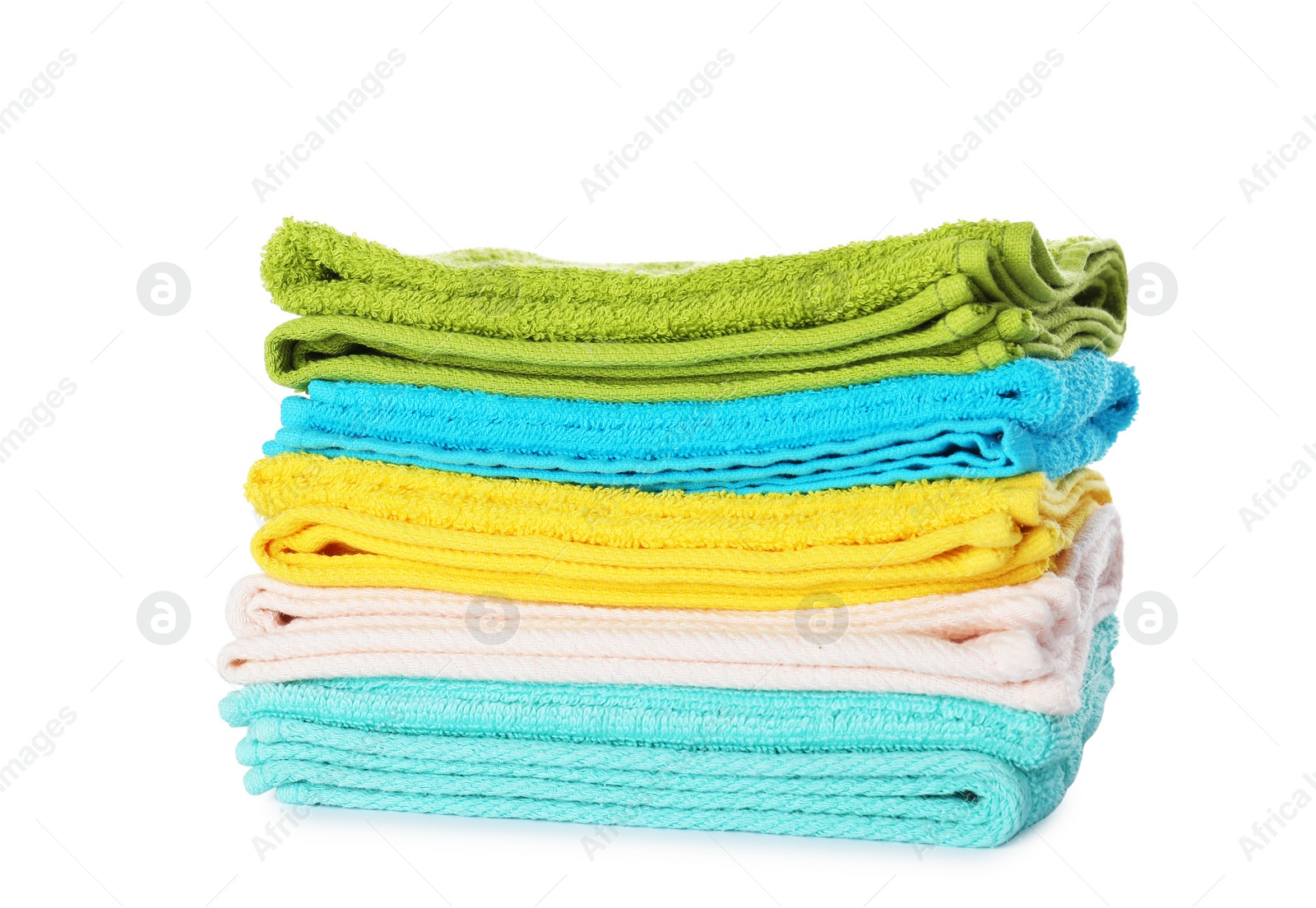 Photo of Stack of folded towels on white background