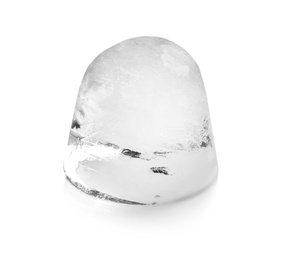 Photo of Piece of ice melting on white background