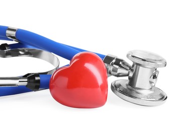 Stethoscope and red heart isolated on white