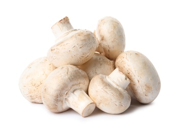 Fresh champignon mushrooms isolated on white. Healthy food