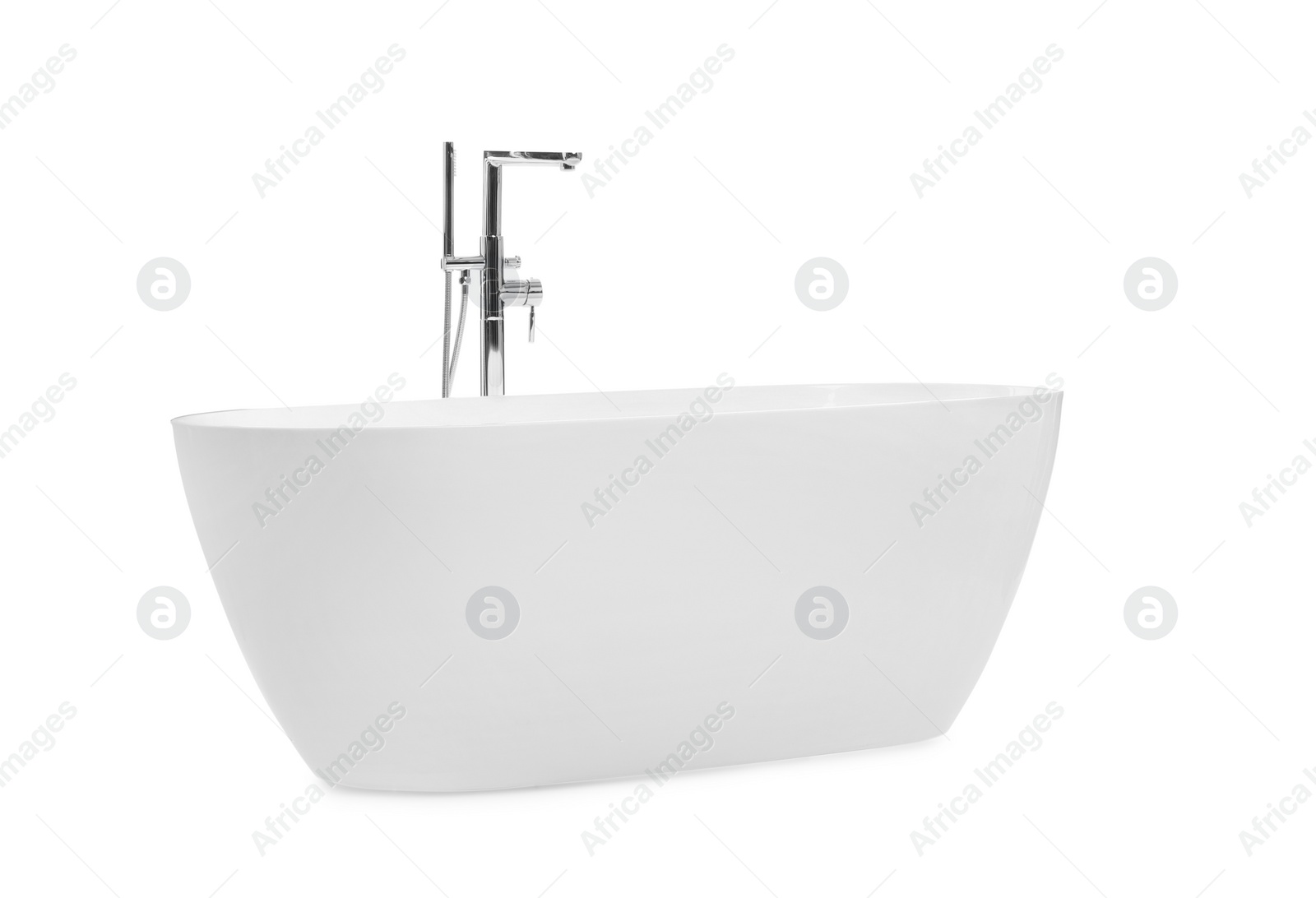 Photo of Modern clean ceramic bathtub isolated on white