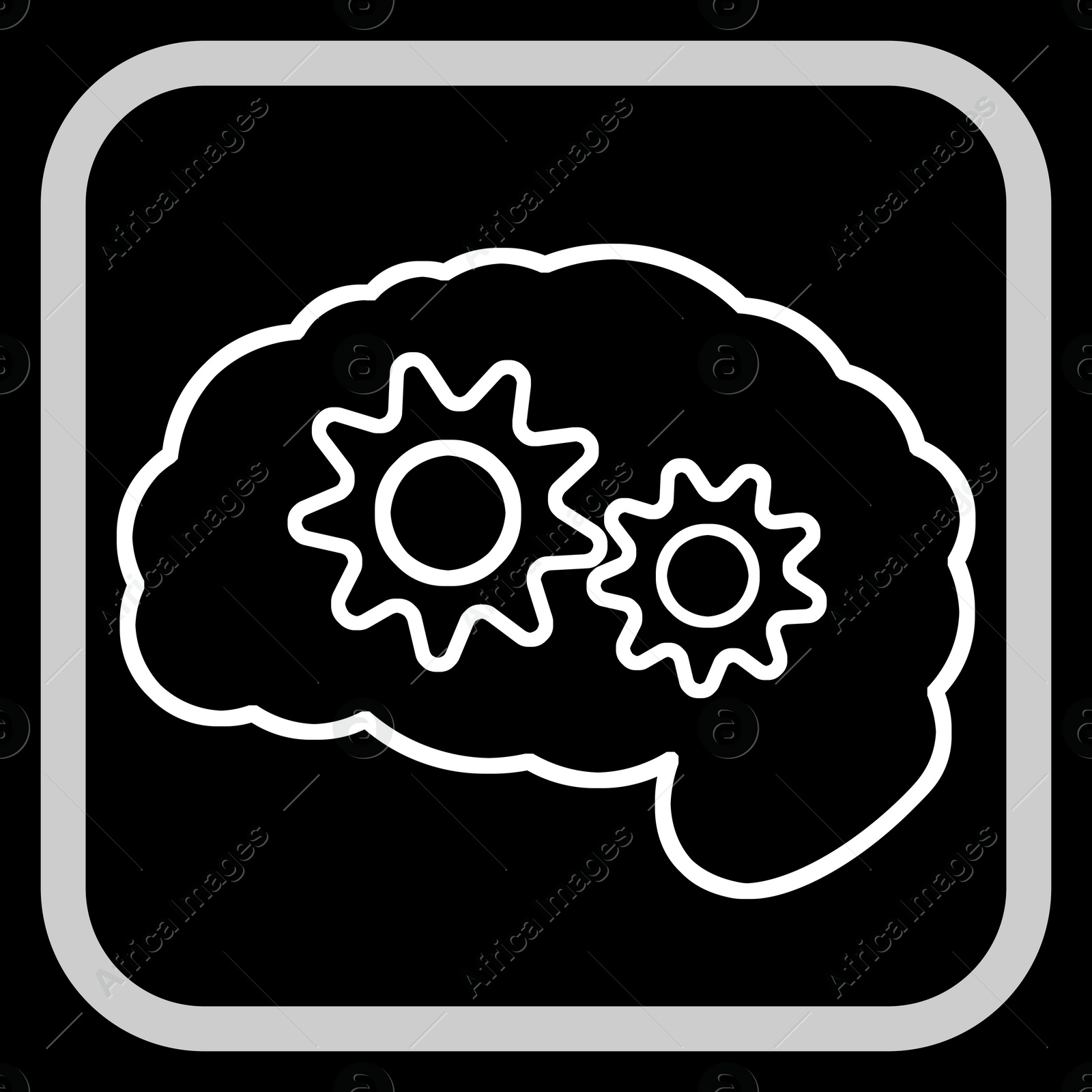 Image of Brain with gears in frame, illustration on black background