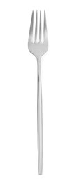 Photo of One new shiny fork isolated on white, top view