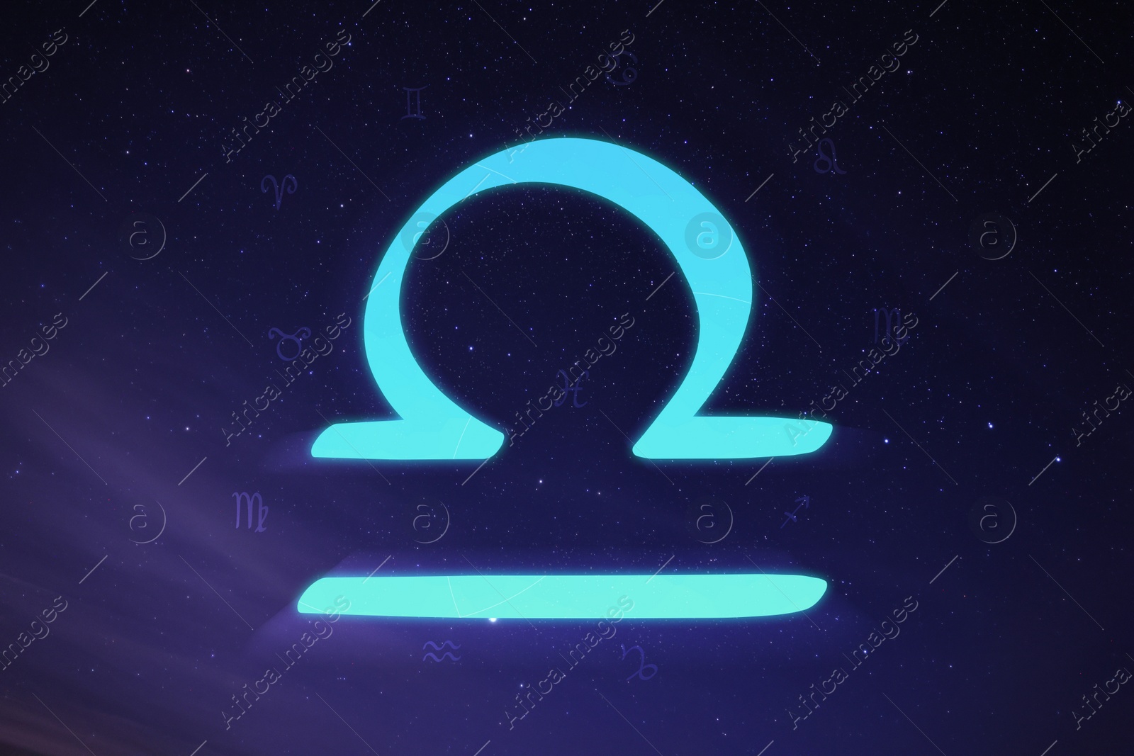 Illustration of Libra astrological sign in night sky with beautiful sky