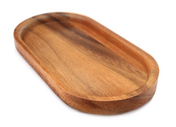 Photo of One new wooden tray on white background