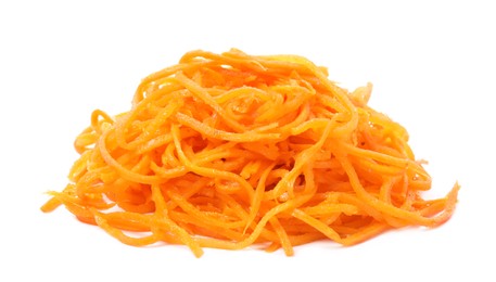 Photo of Delicious Korean carrot salad isolated on white