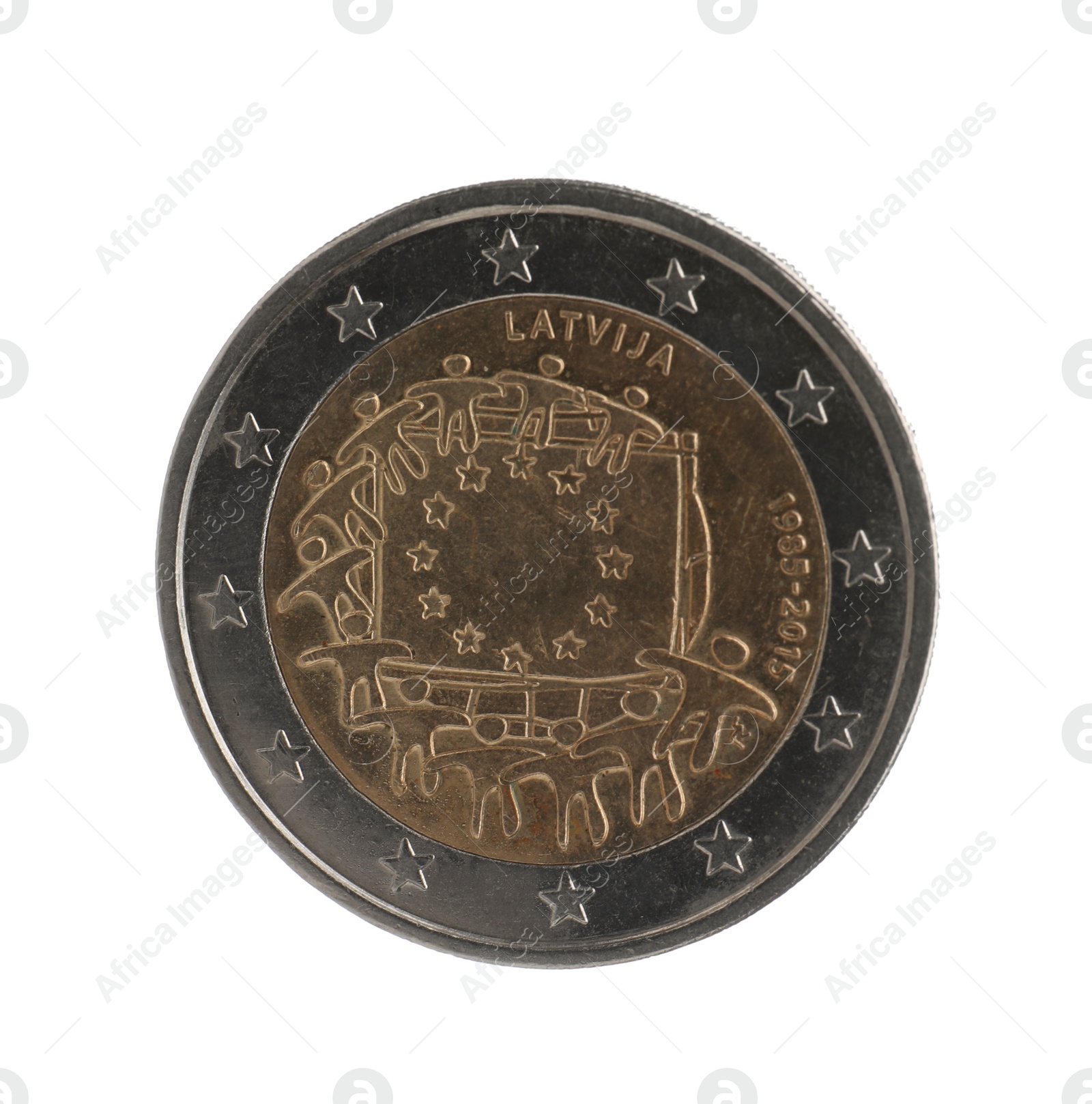 Photo of Latvian two euro coin isolated on white