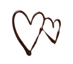 Hearts made of dark chocolate on white background