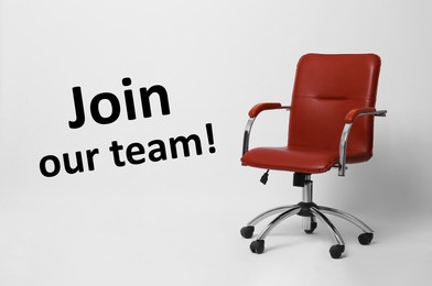 Image of Office chair and text JOIN out team on white background