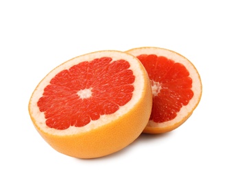 Photo of Ripe grapefruit on white background. Fresh fruit