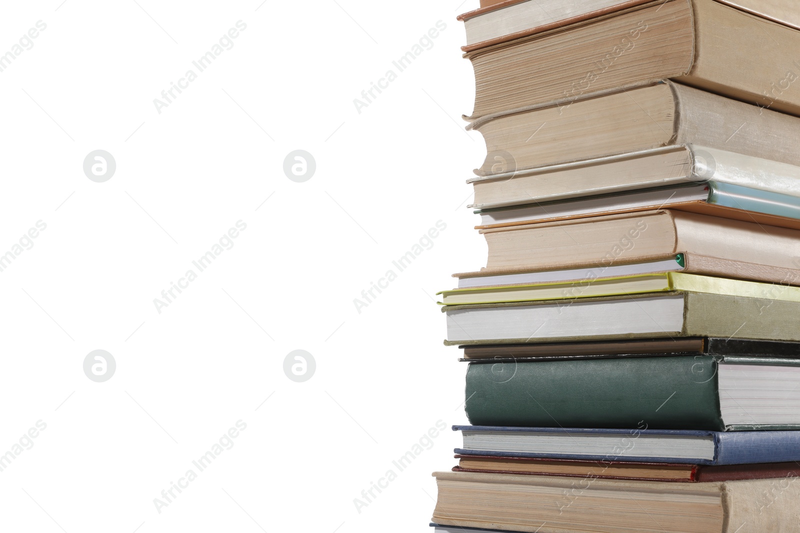 Photo of Stack of many different books isolated on white