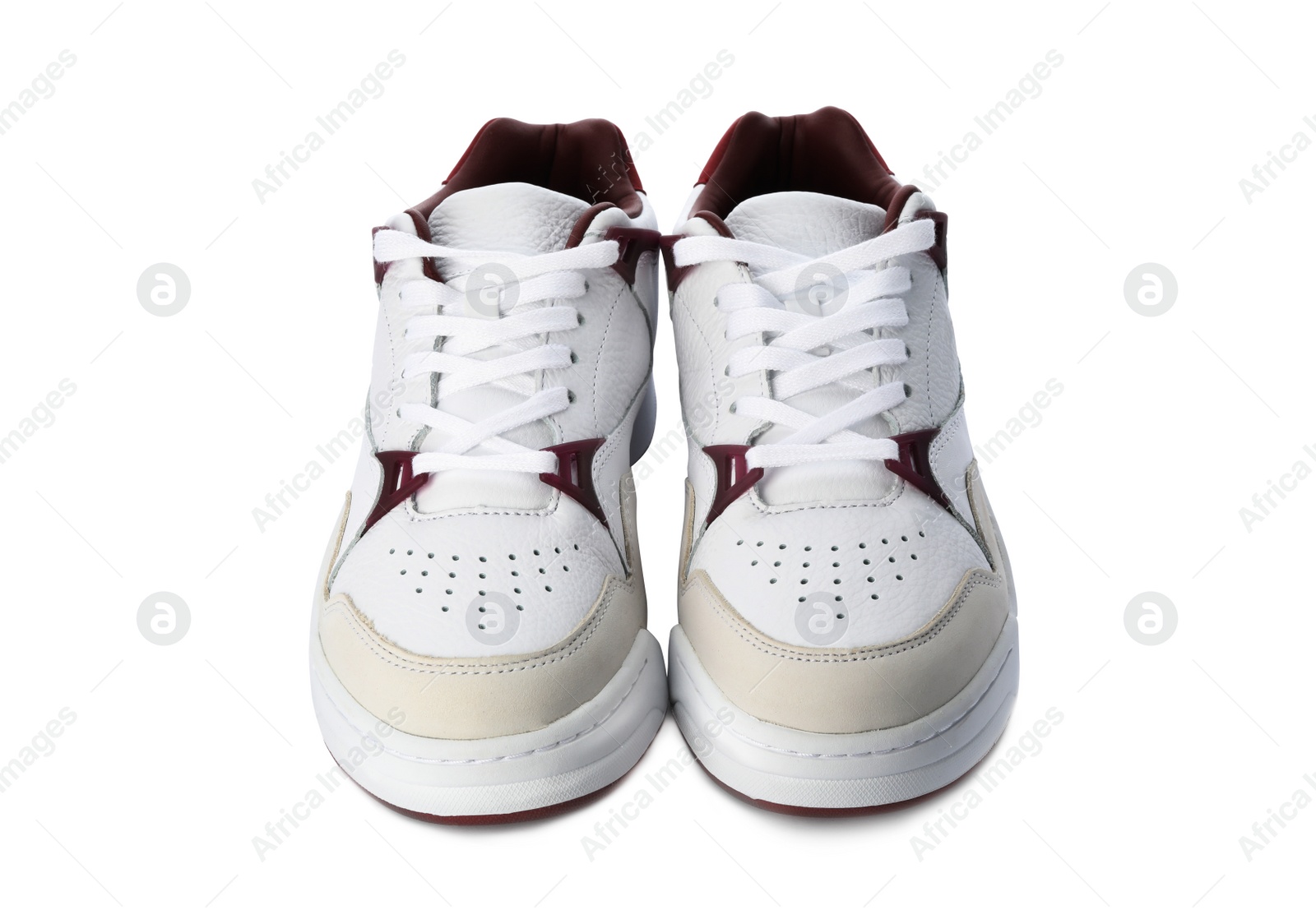 Photo of Pair of stylish shoes on white background