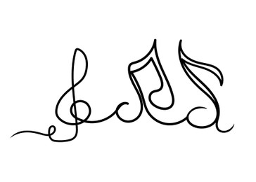Treble clef and music notes on white background. Doodle illustration design