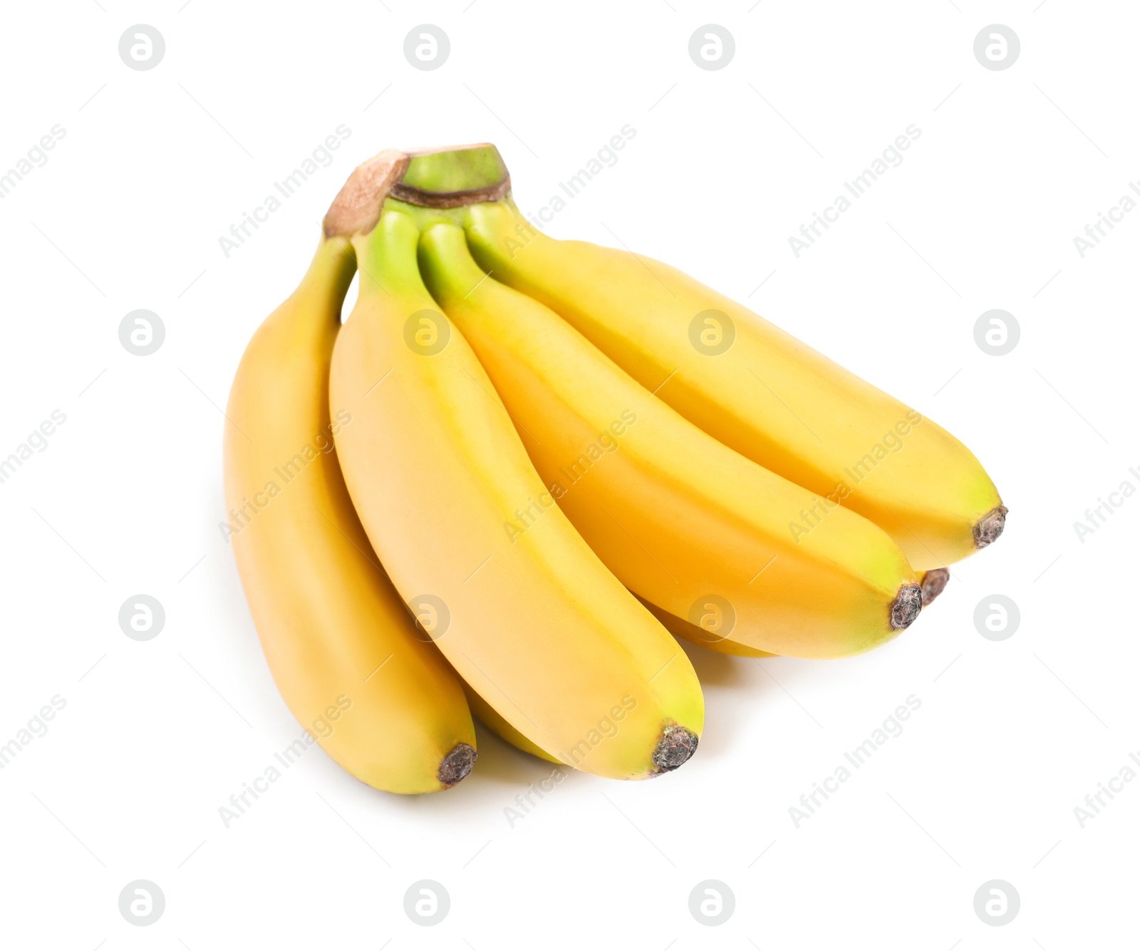 Photo of Cluster of ripe baby bananas on white background