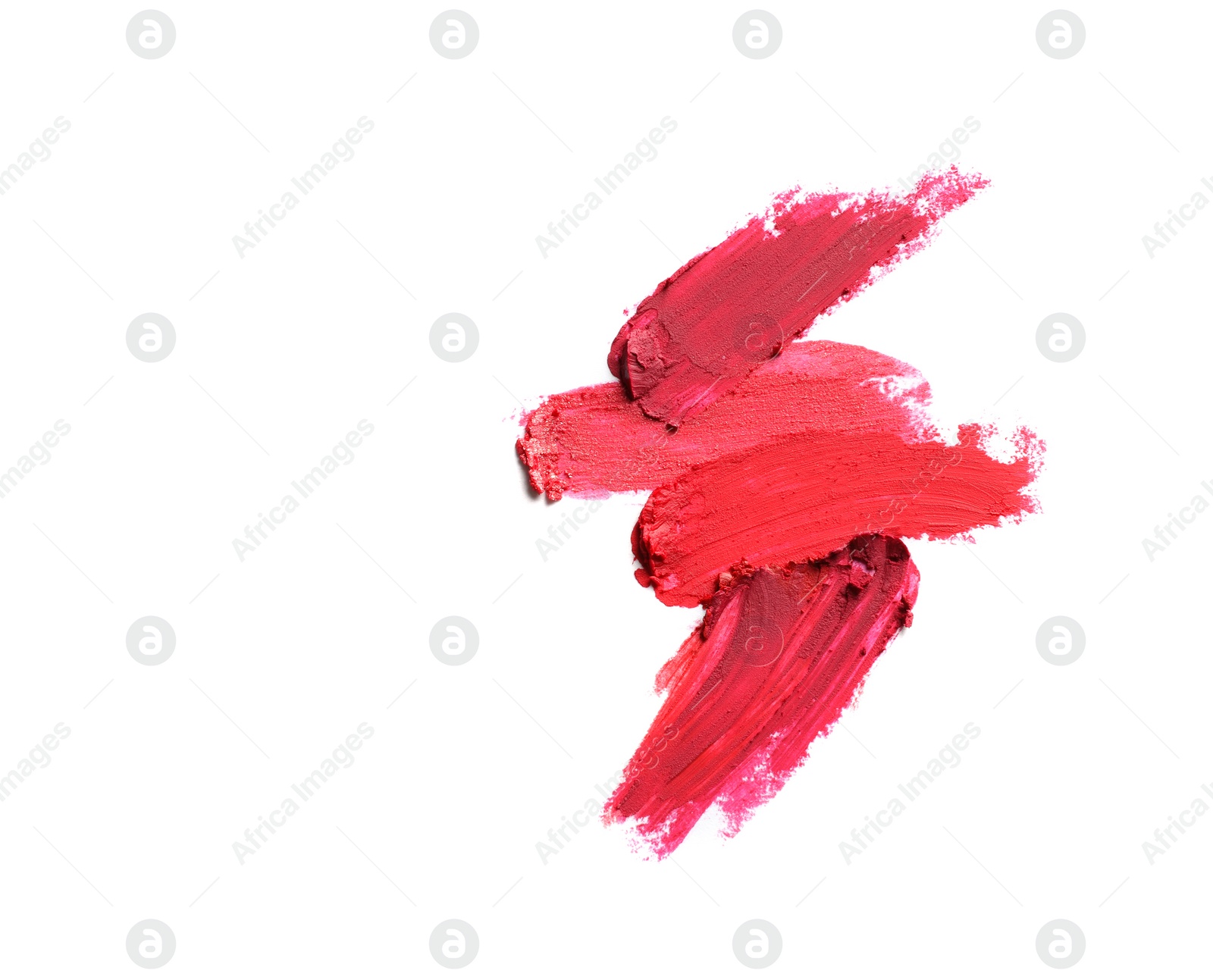 Photo of Lipstick smears isolated on white, top view. Space for text