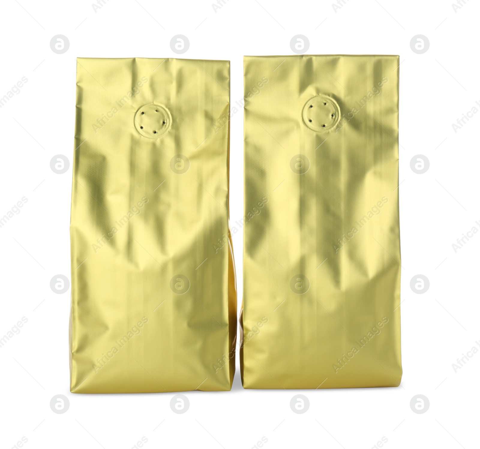 Photo of Two blank foil packages isolated on white