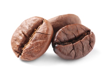 Photo of Fresh roasted coffee beans on white background