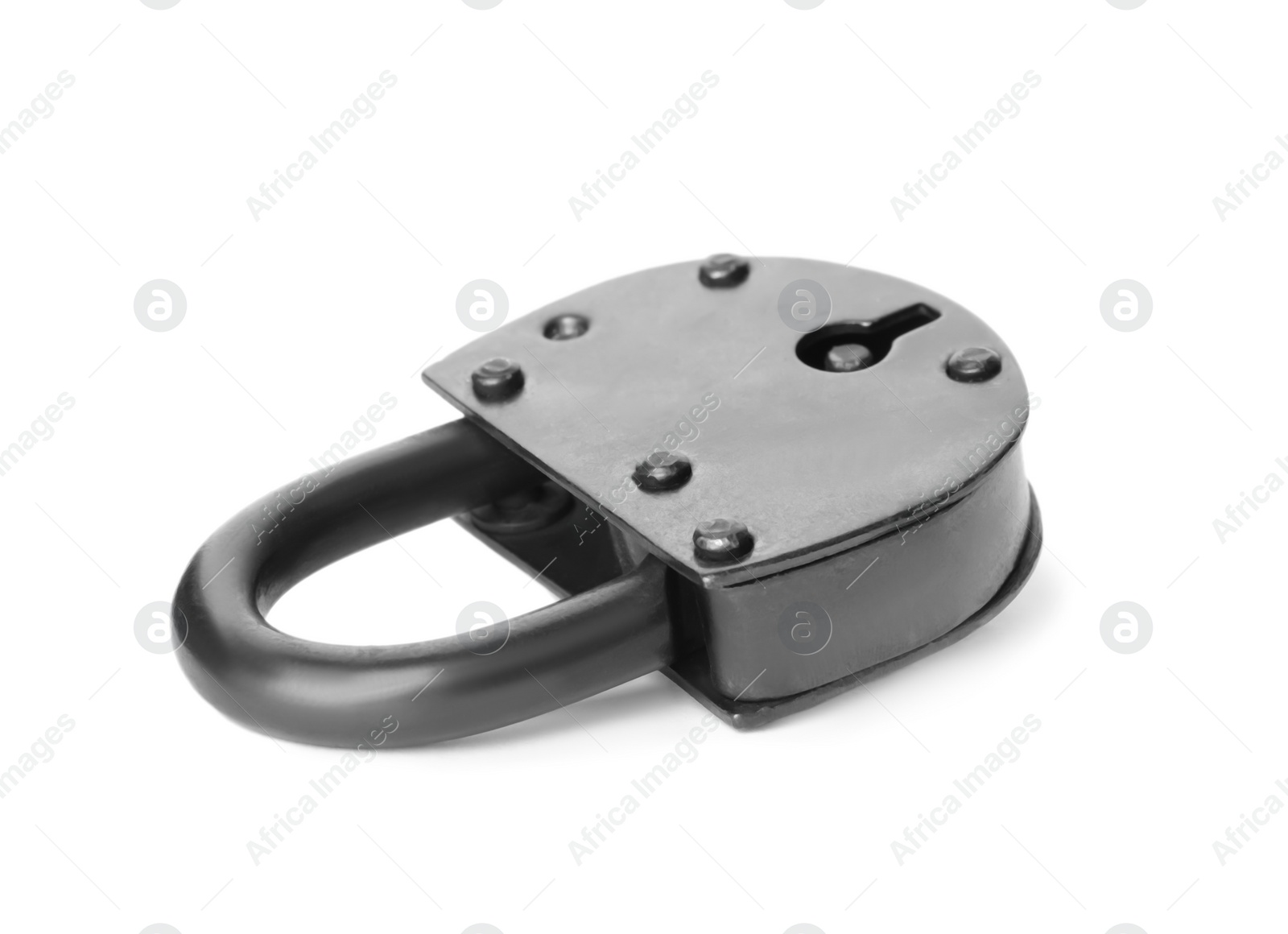 Photo of Modern padlock isolated on white. Safety and protection