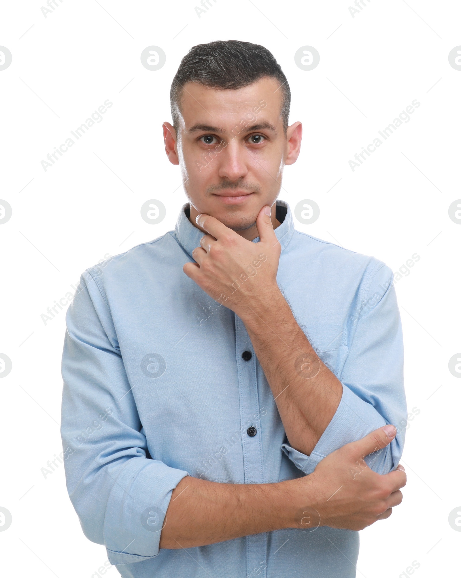 Photo of Portrait of handsome man on white background