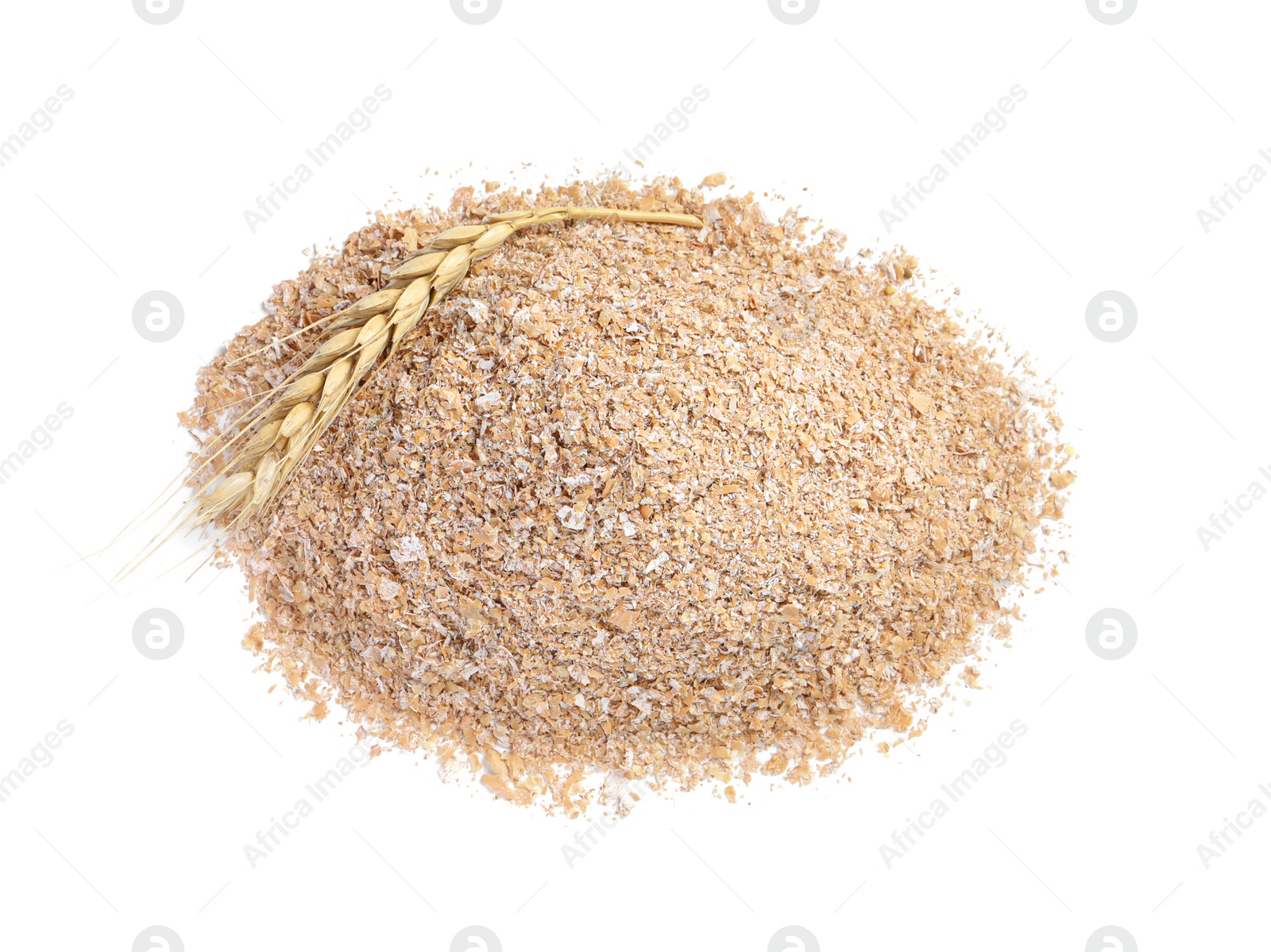 Photo of Pile of wheat bran on white background