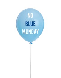 Color balloon with phrase No Blue Monday on white background