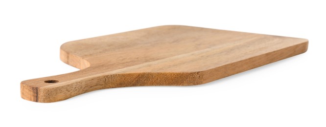 Photo of One wooden cutting board on white background