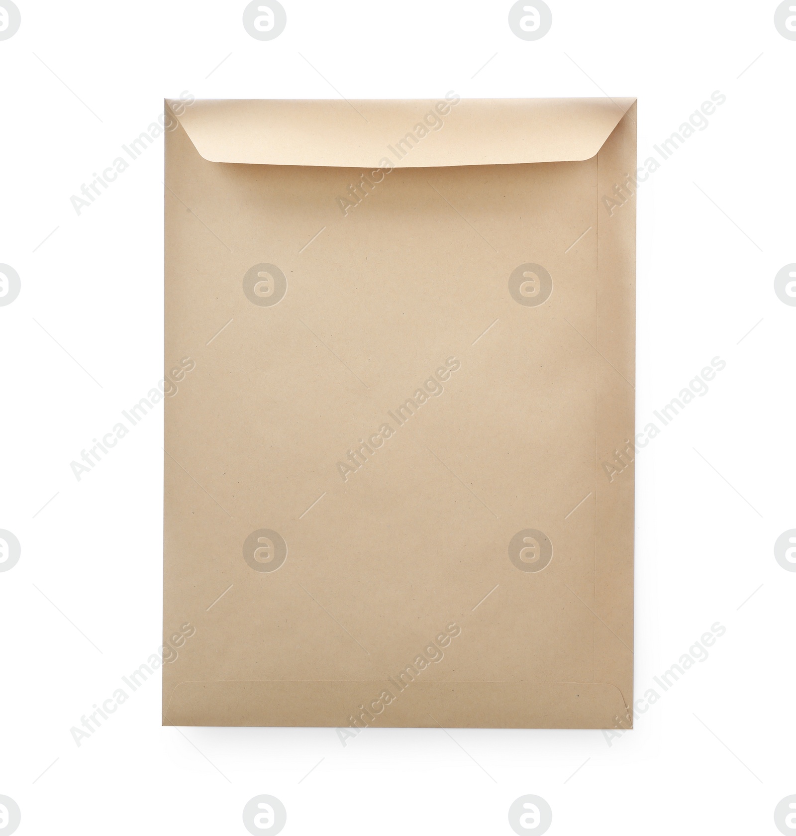 Photo of One blank kraft paper envelope isolated on white