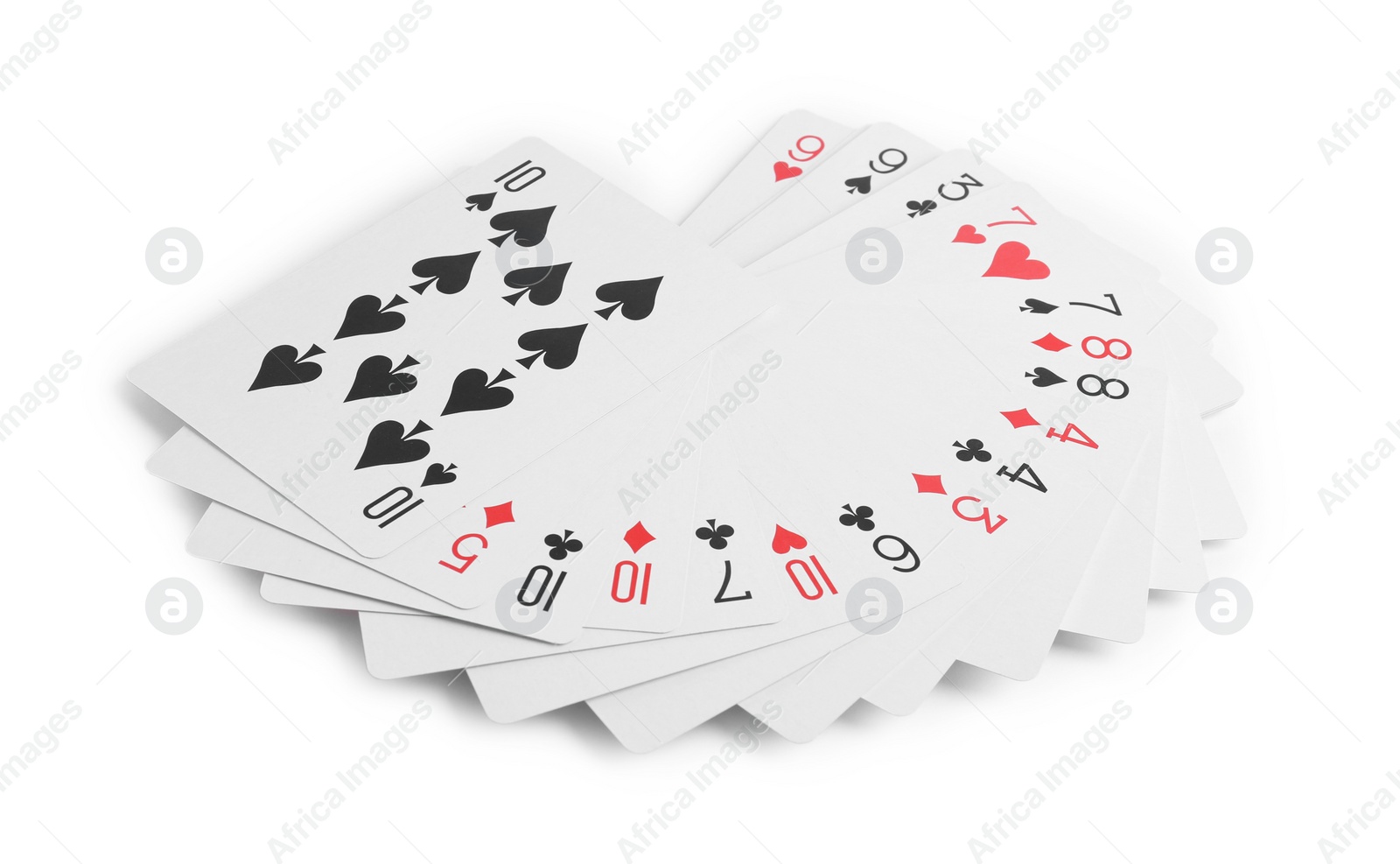 Photo of Many different playing cards on white background