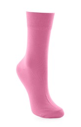 New pink sock isolated on white. Footwear accessory