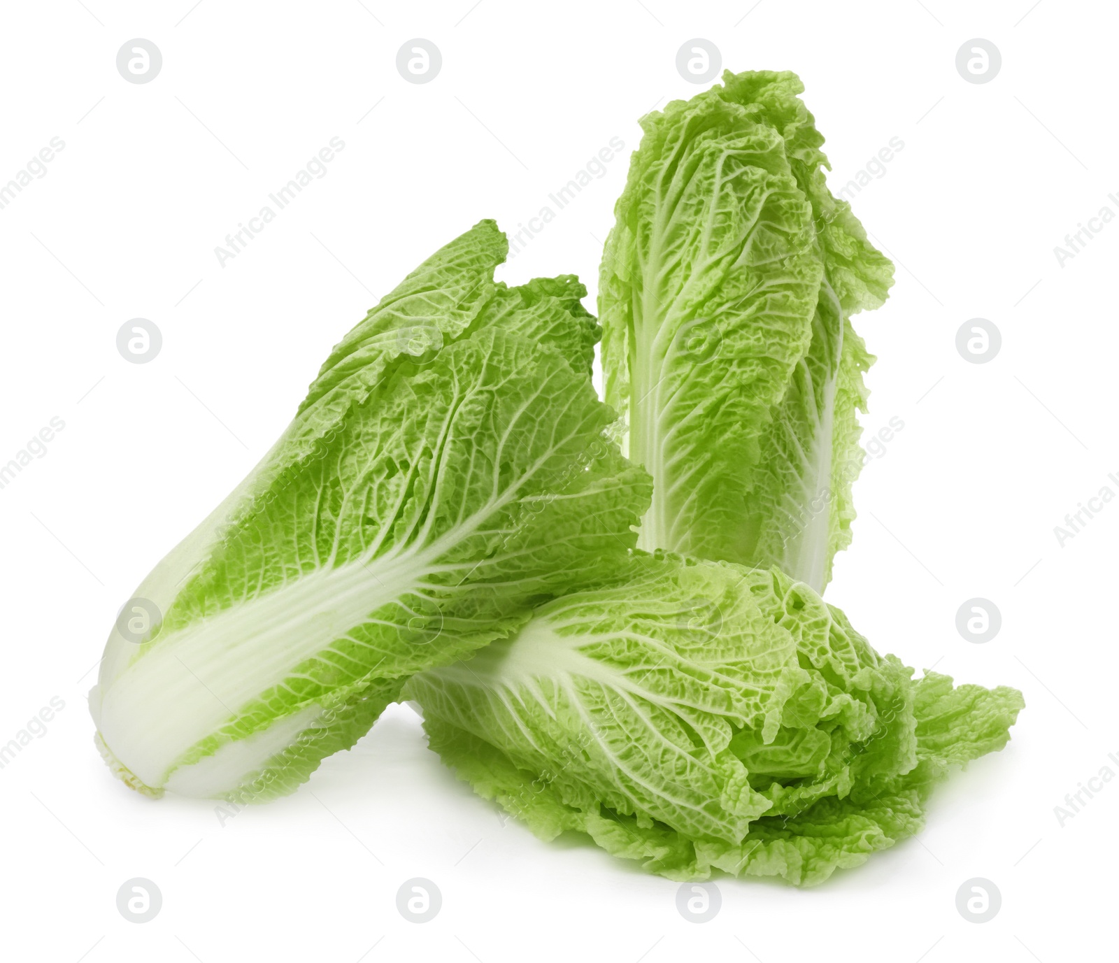 Photo of Fresh tasty Chinese cabbages on white background