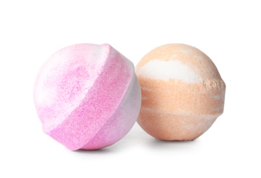 Bath bombs on white background. Spa products