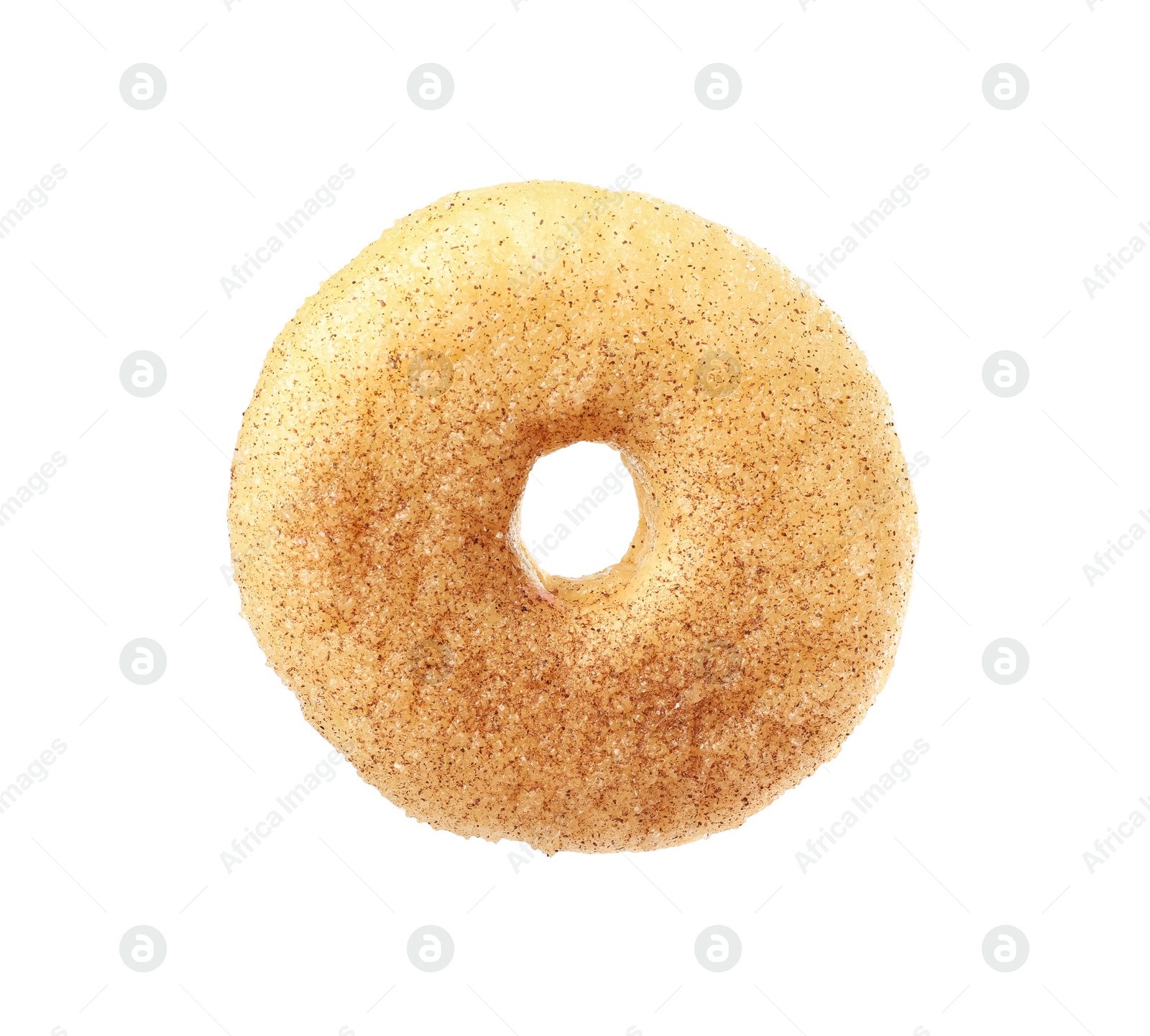 Photo of Sweet tasty glazed donut with cinnamon powder isolated on white