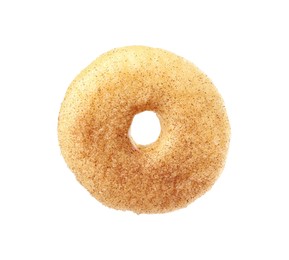 Photo of Sweet tasty glazed donut with cinnamon powder isolated on white